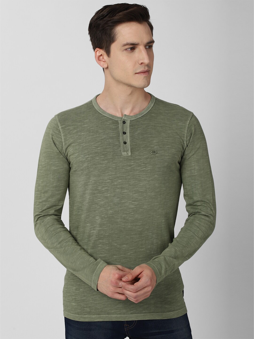 

Peter England Casuals Henley Neck Slim Fit T-shirt, Olive