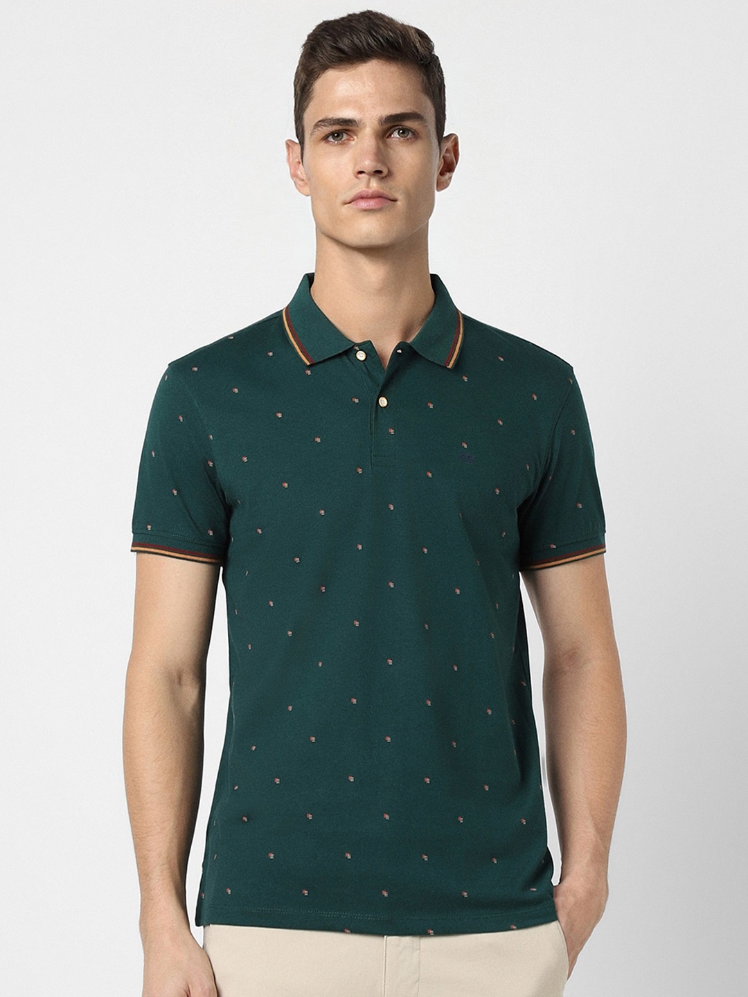 

Peter England Casuals Printed Polo Collar Slim Fit T-shirt, Green