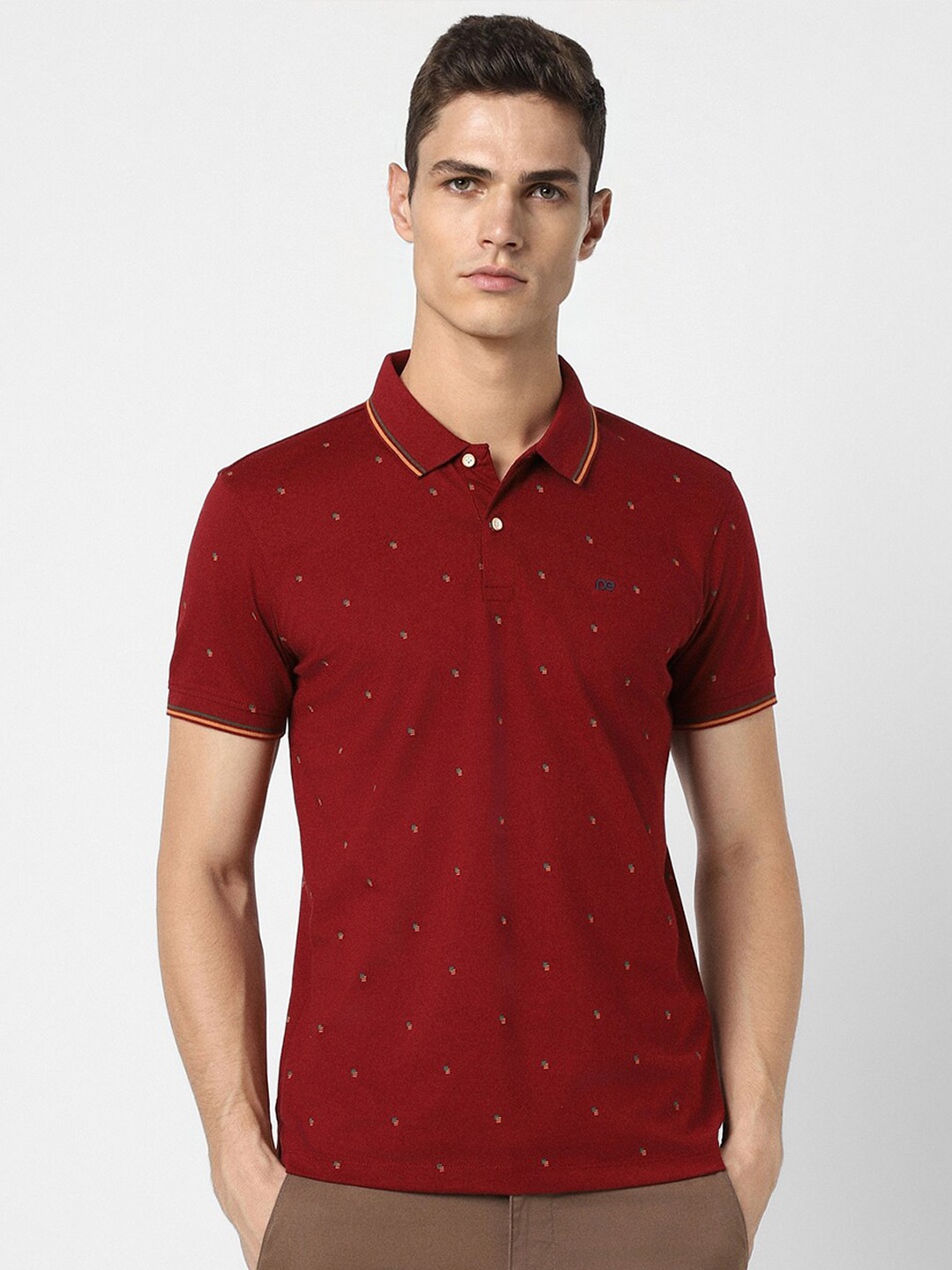 

Peter England Casuals Printed Polo Collar Slim Fit T-shirt, Maroon