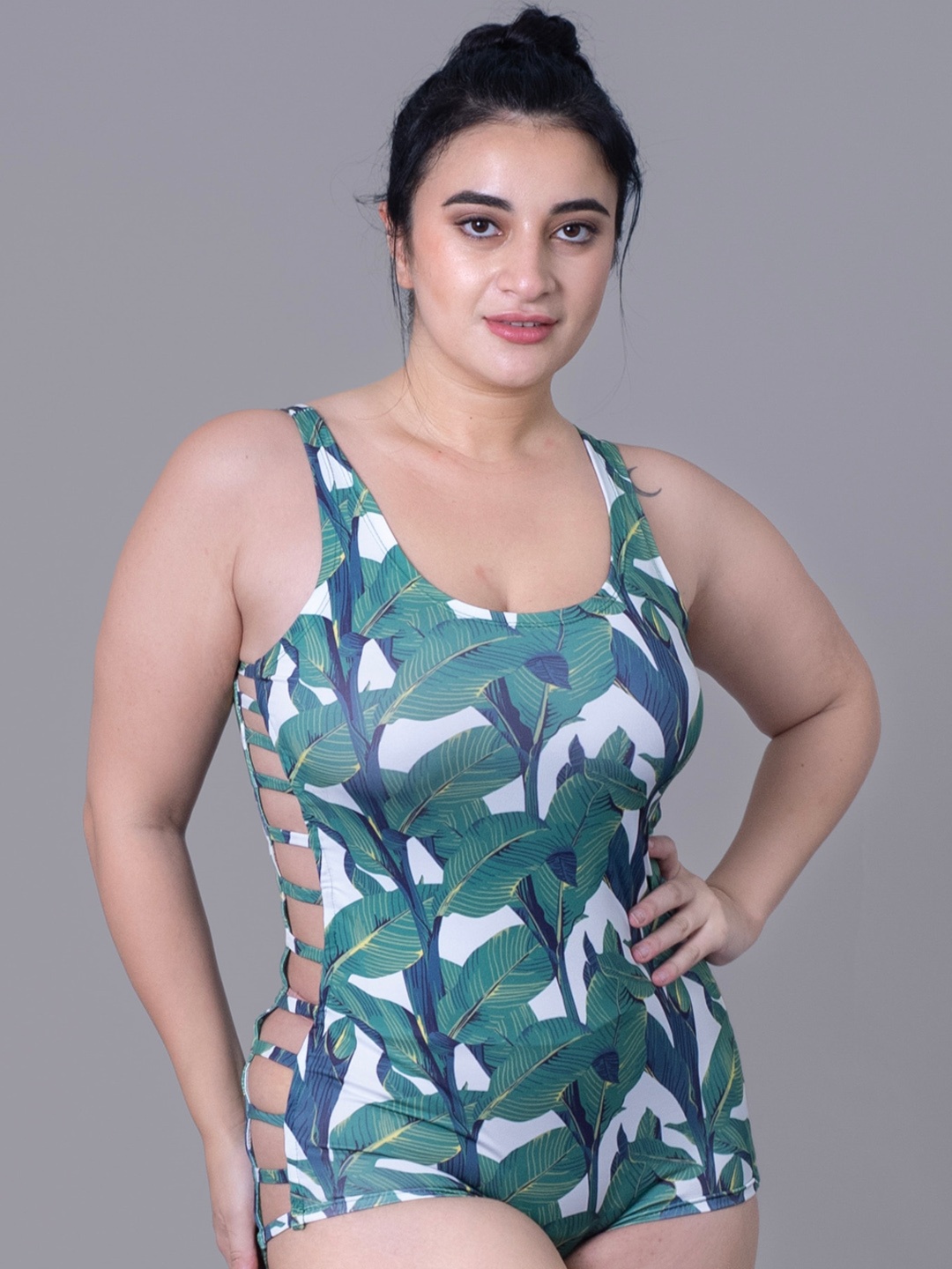 

Keepfit Floral Printed Medium Coverage Swimwear, Green
