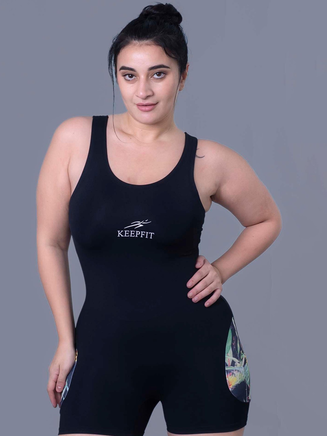 

Keepfit Scoop Neck Medium Coverage Legsuit, Black