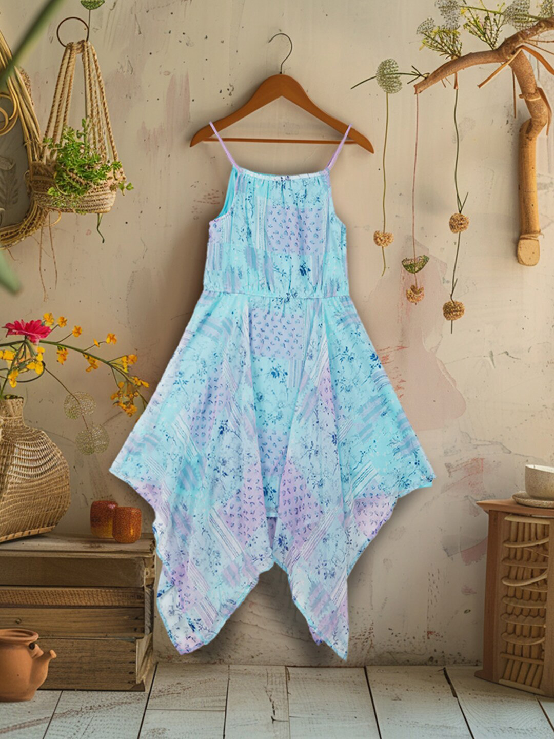 

INCLUD Girls Print Fit & Flare Dress, Blue