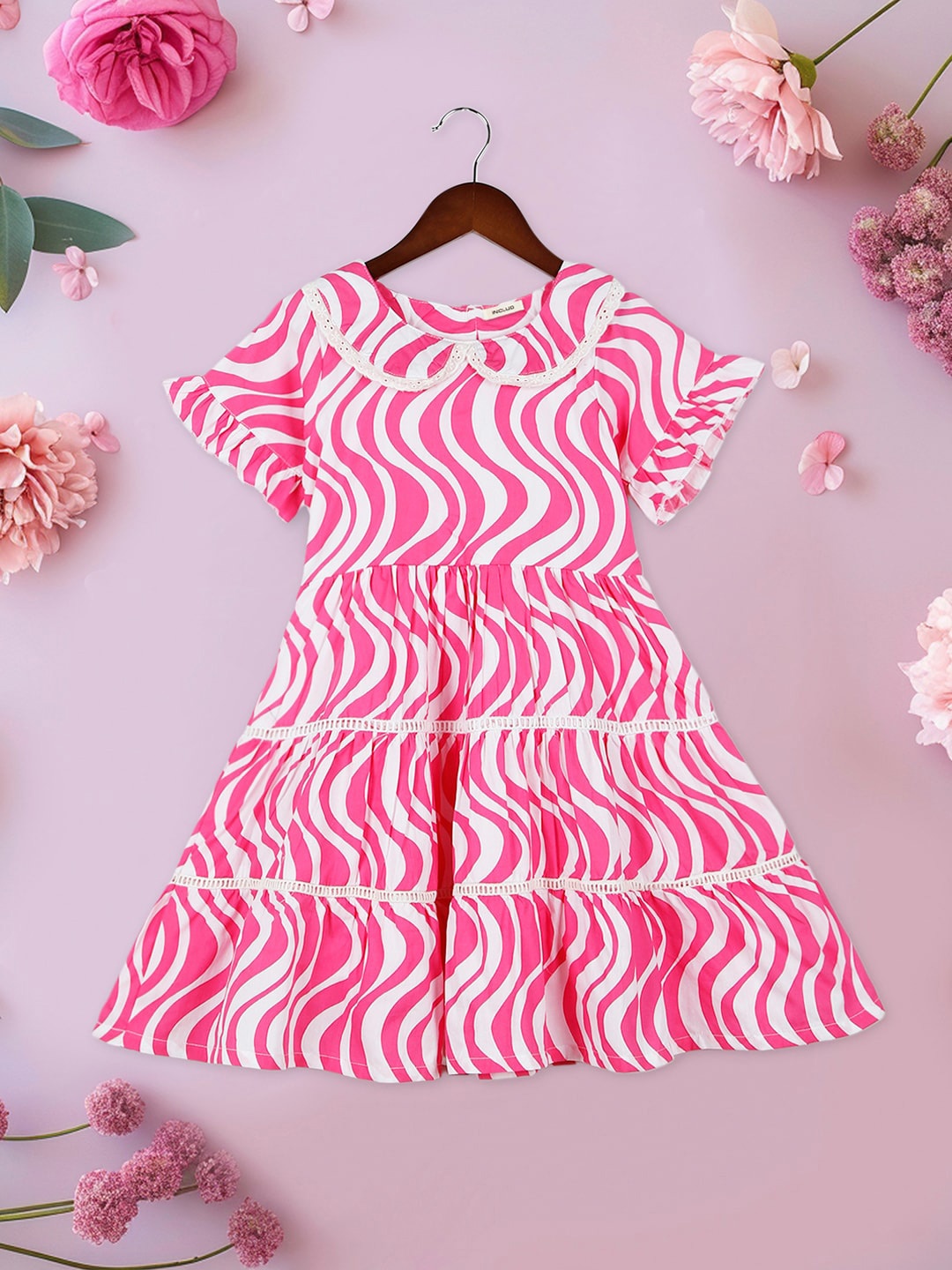 

INCLUD Girls Printed Fit & Flare Dress, Fuchsia