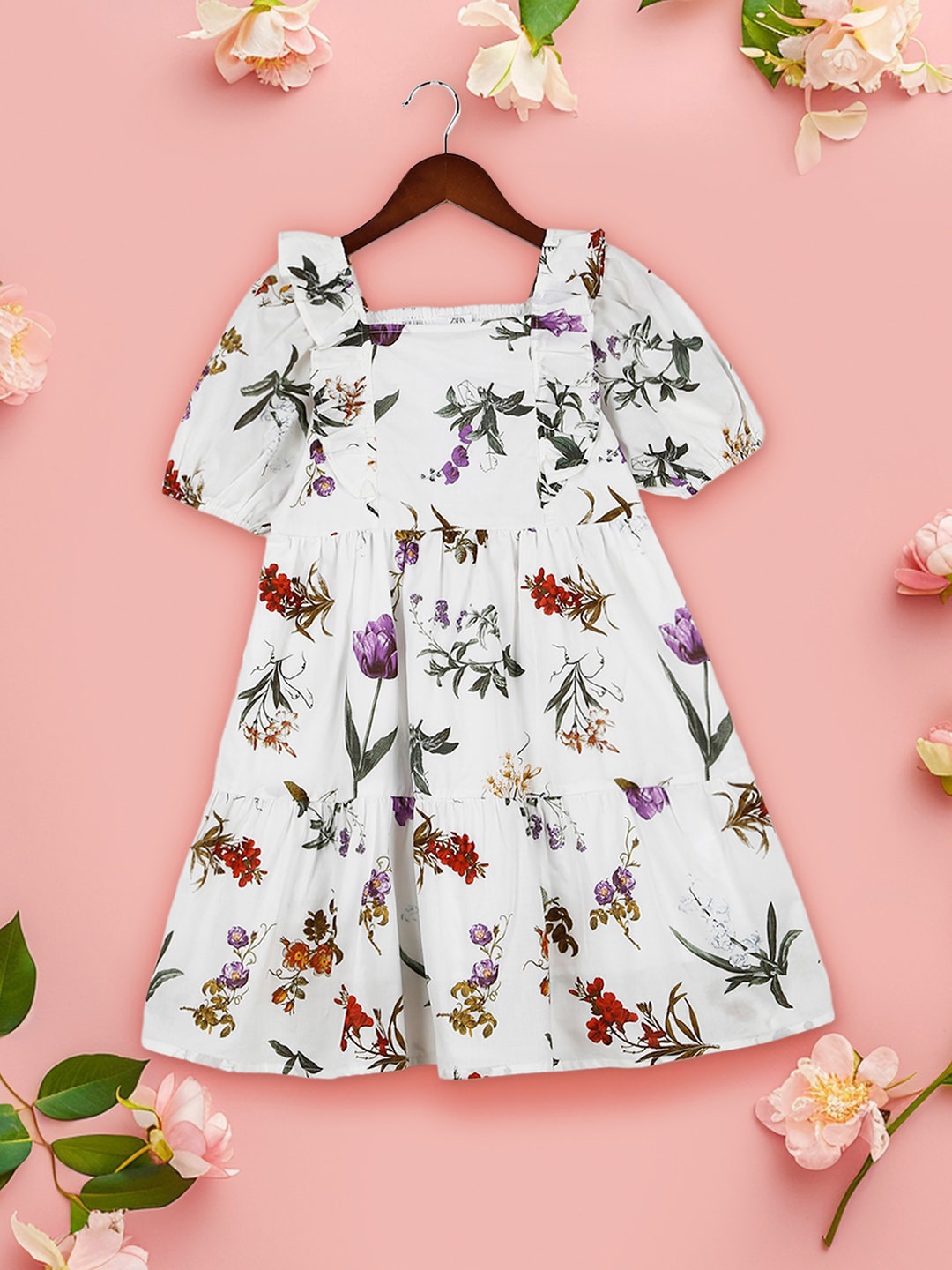 

INCLUD Girls Floral Printed Fit & Flare Dress, White