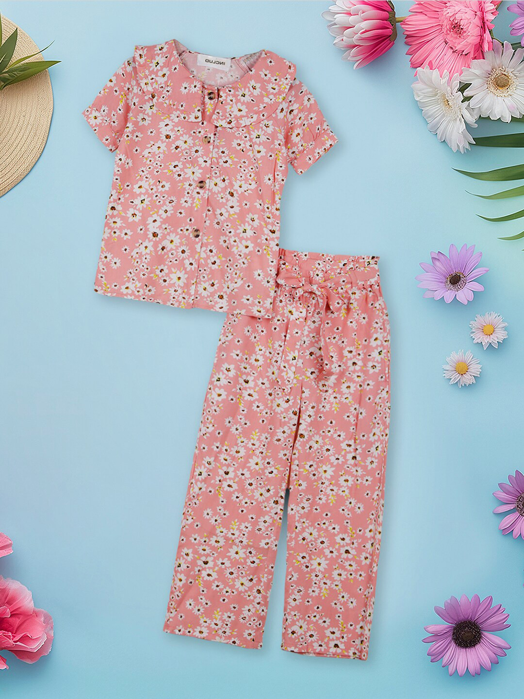 

INCLUD Girls Floral Printed Top With Capris, Pink