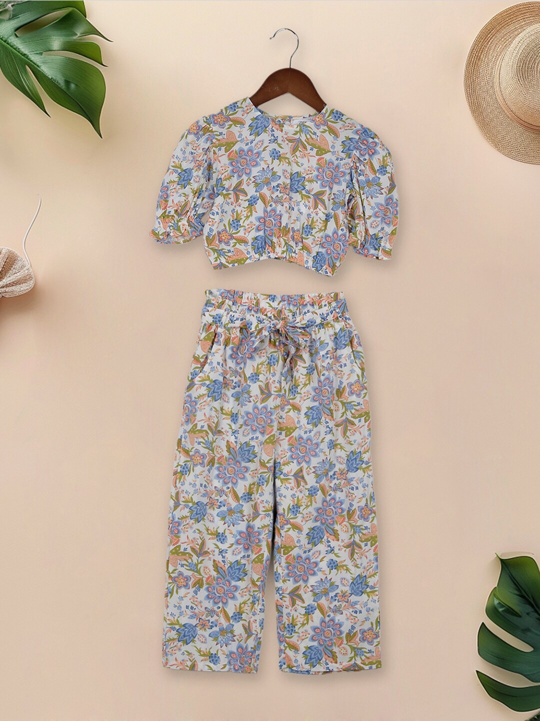 

INCLUD Girls Floral Printed Top With Trouser, Blue