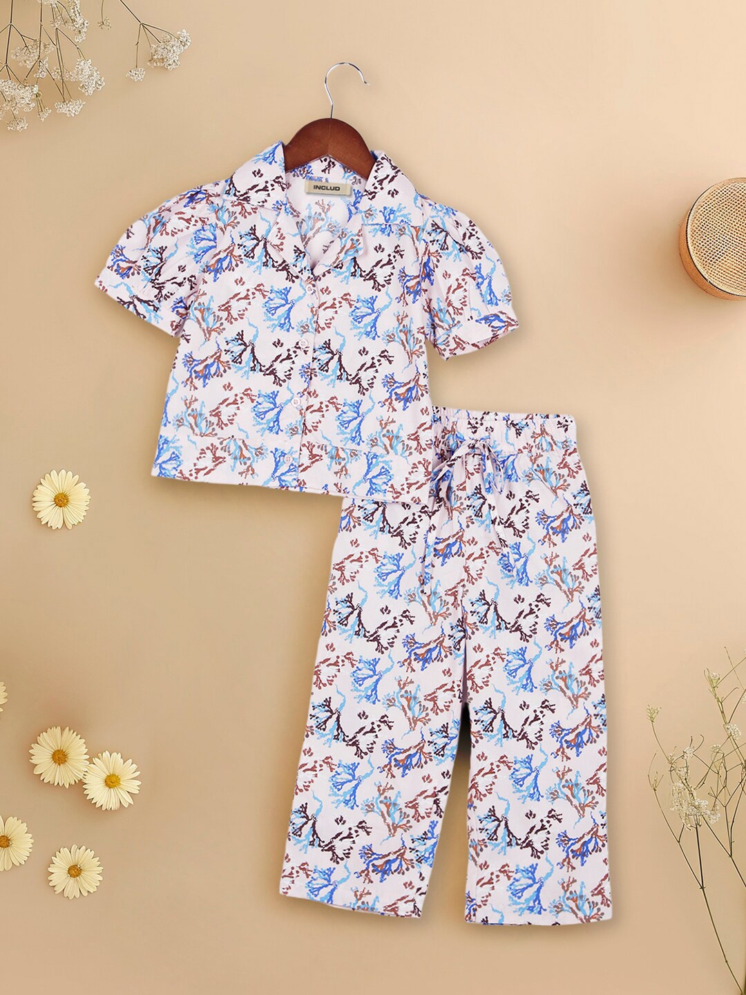 

INCLUD Girls Printed Shirt with Trousers, White