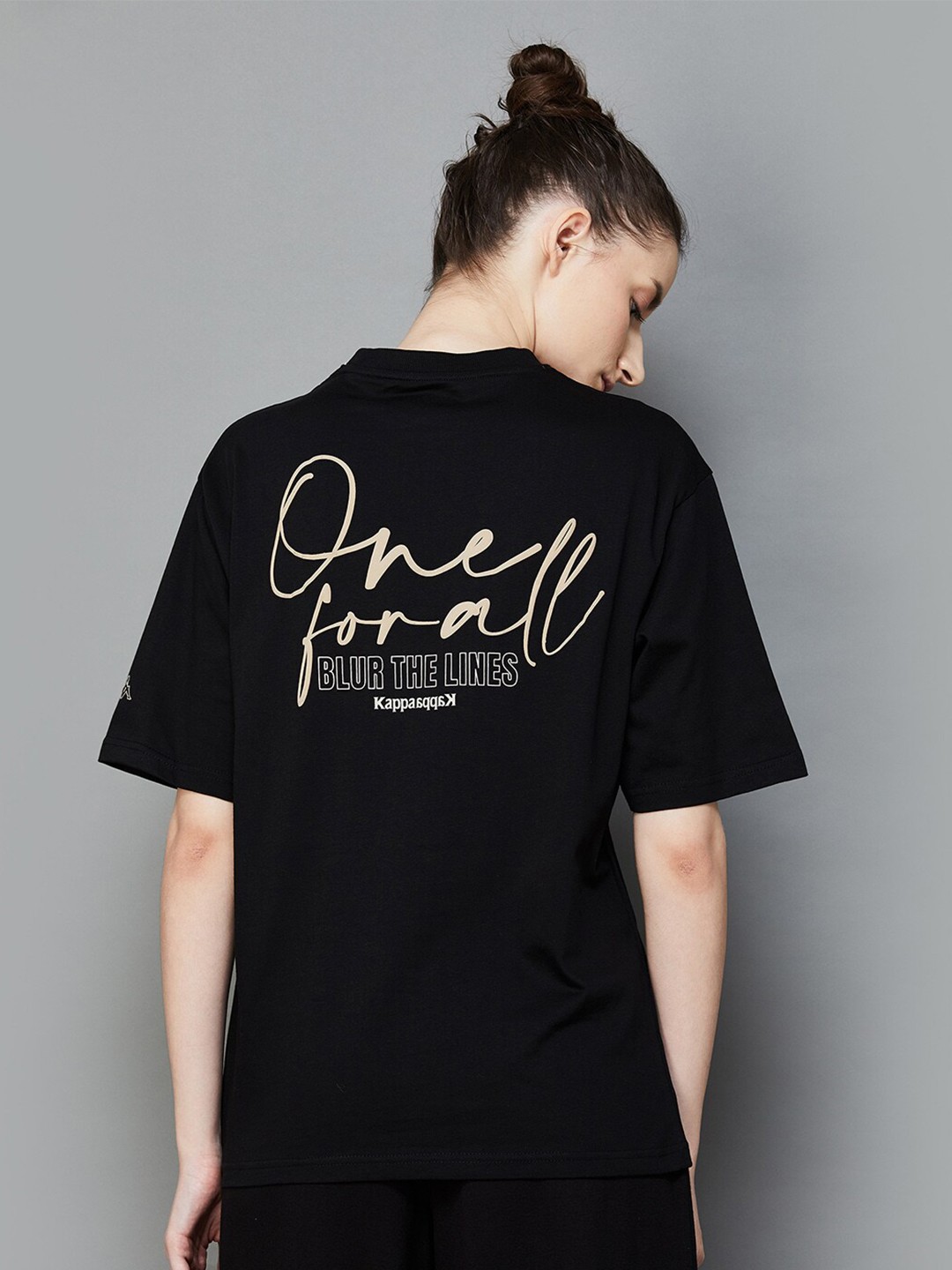 

Kappa Typography Printed Drop-Shoulder Sleeves Cotton T-shirt, Black