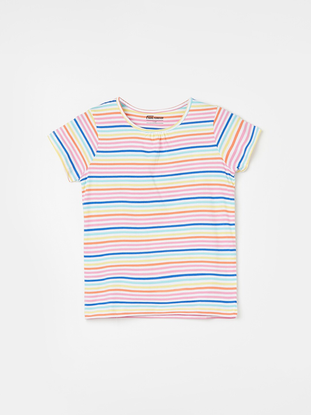 

Fame Forever by Lifestyle Girls Striped Round Neck Cotton T-shirt, White
