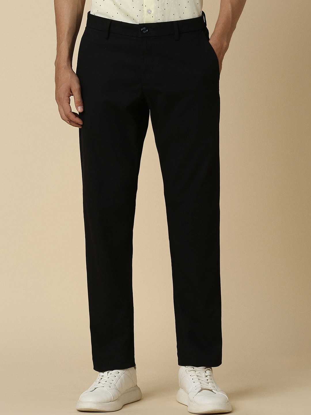 

Allen Solly Men Cotton Mid-Rise Flat-Front Slim Fit Trouser, Black