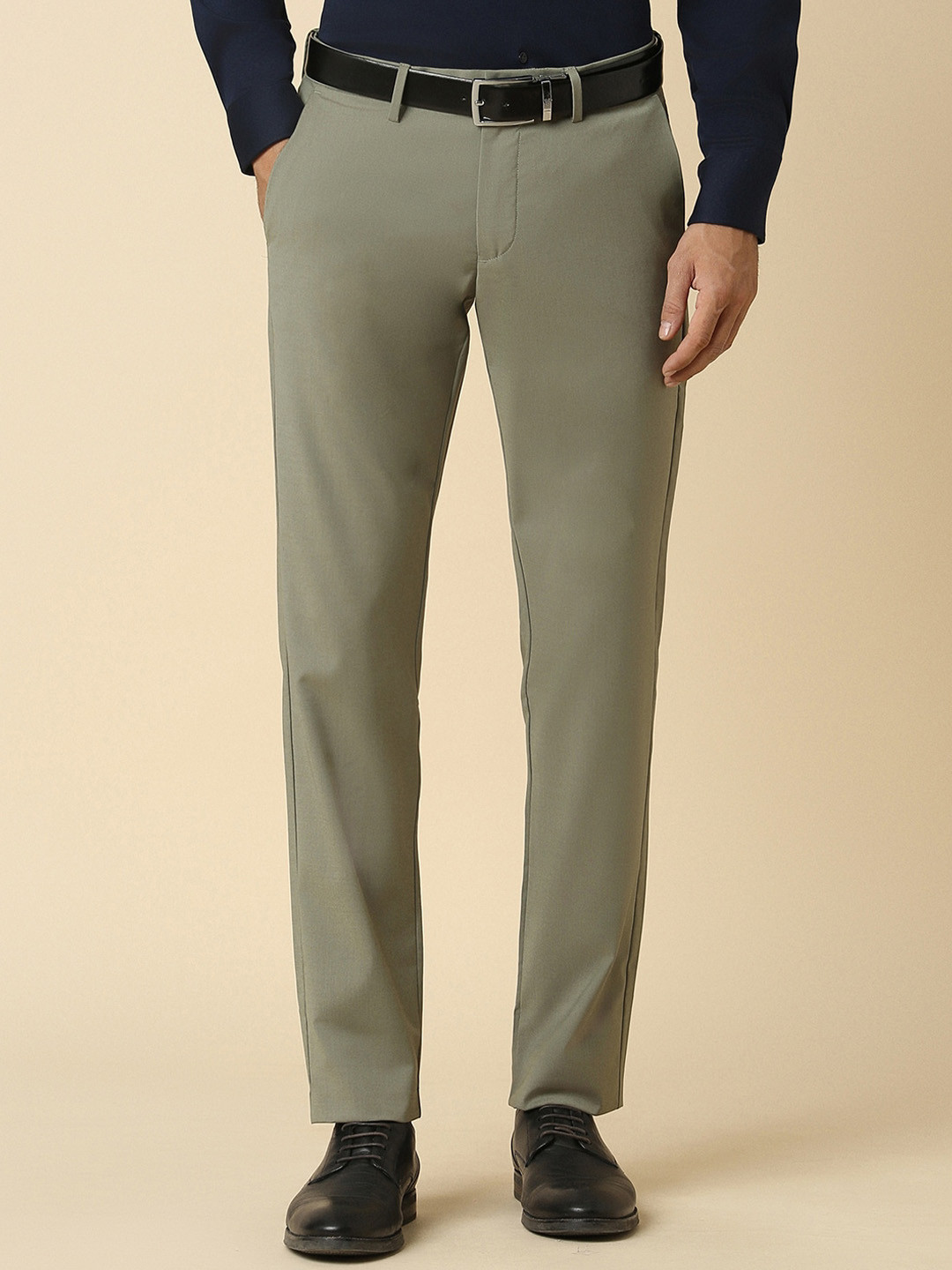 

Allen Solly Men Cotton Mid-Rise Flat-Front Slim Fit Formal Trouser, Olive
