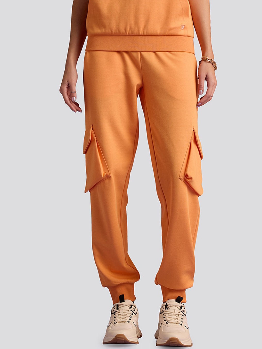 

Muvazo Women Relaxed-Fit Mid Rise Joggers, Orange