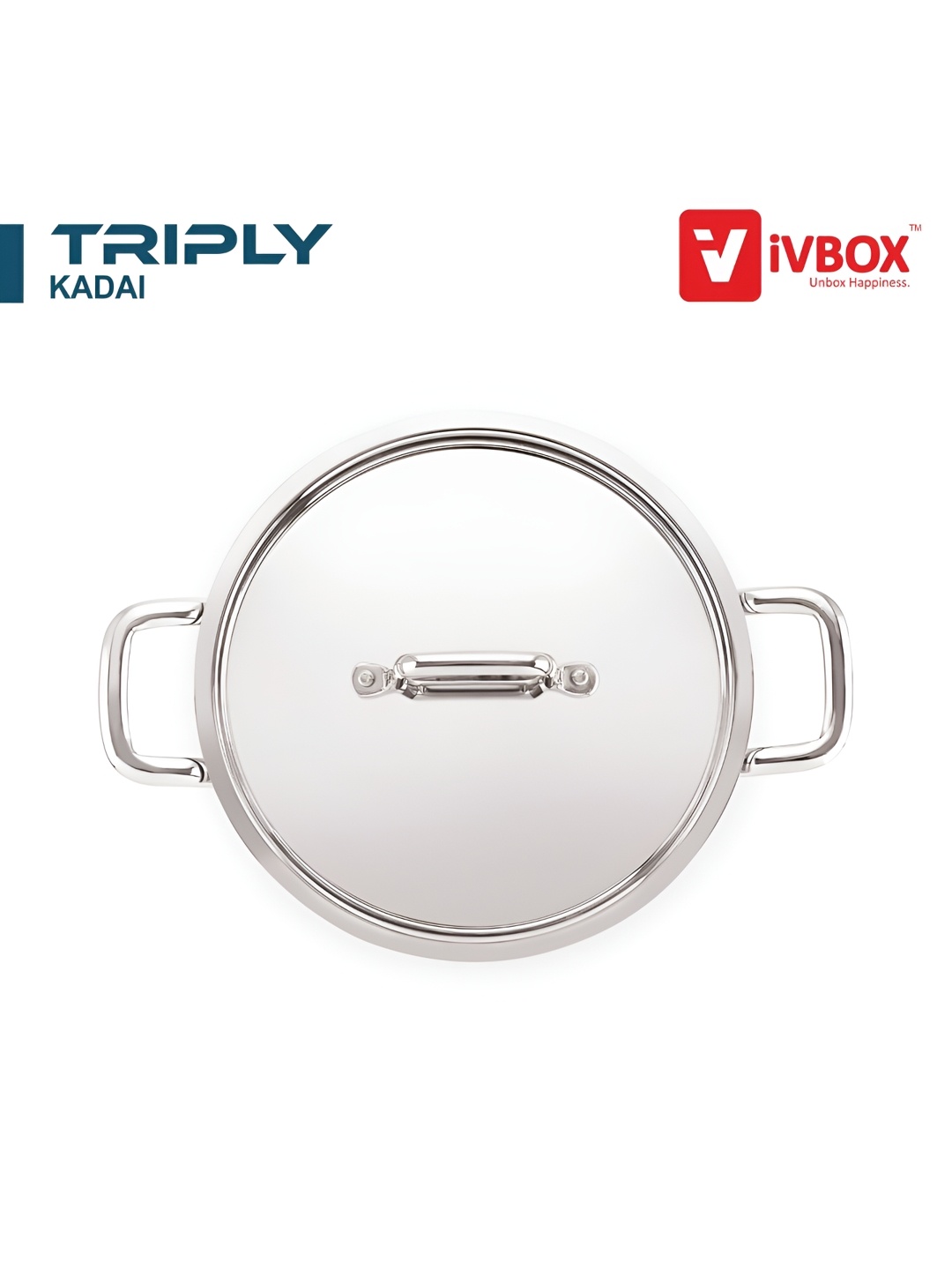 

iVBOX Platina Induction Bottom Tri-Ply Stainless Steel Kadai with Lid 2.6 L
