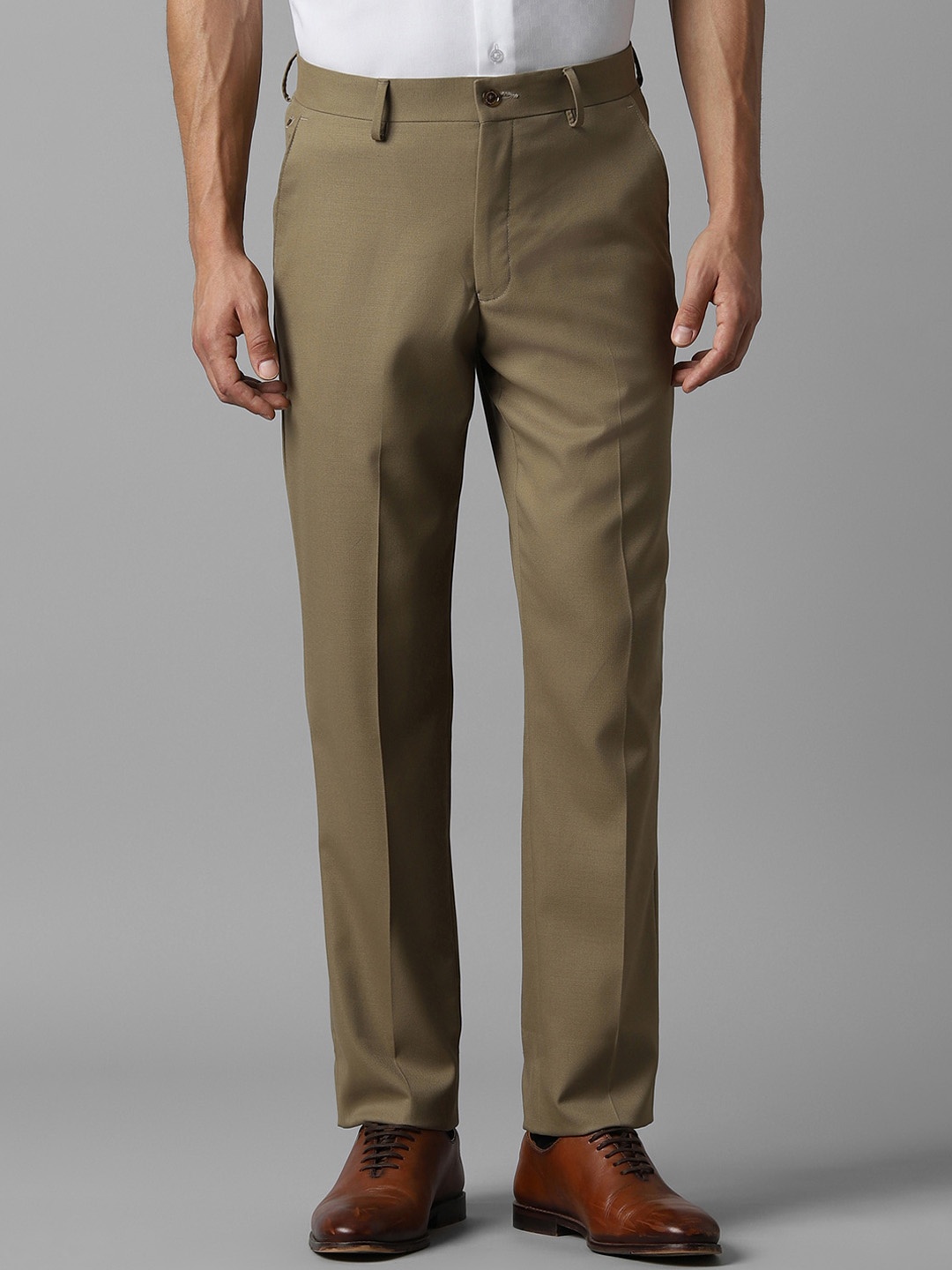 

Louis Philippe Men Textured Self Design Mid-Rise Formal Trouser, Brown