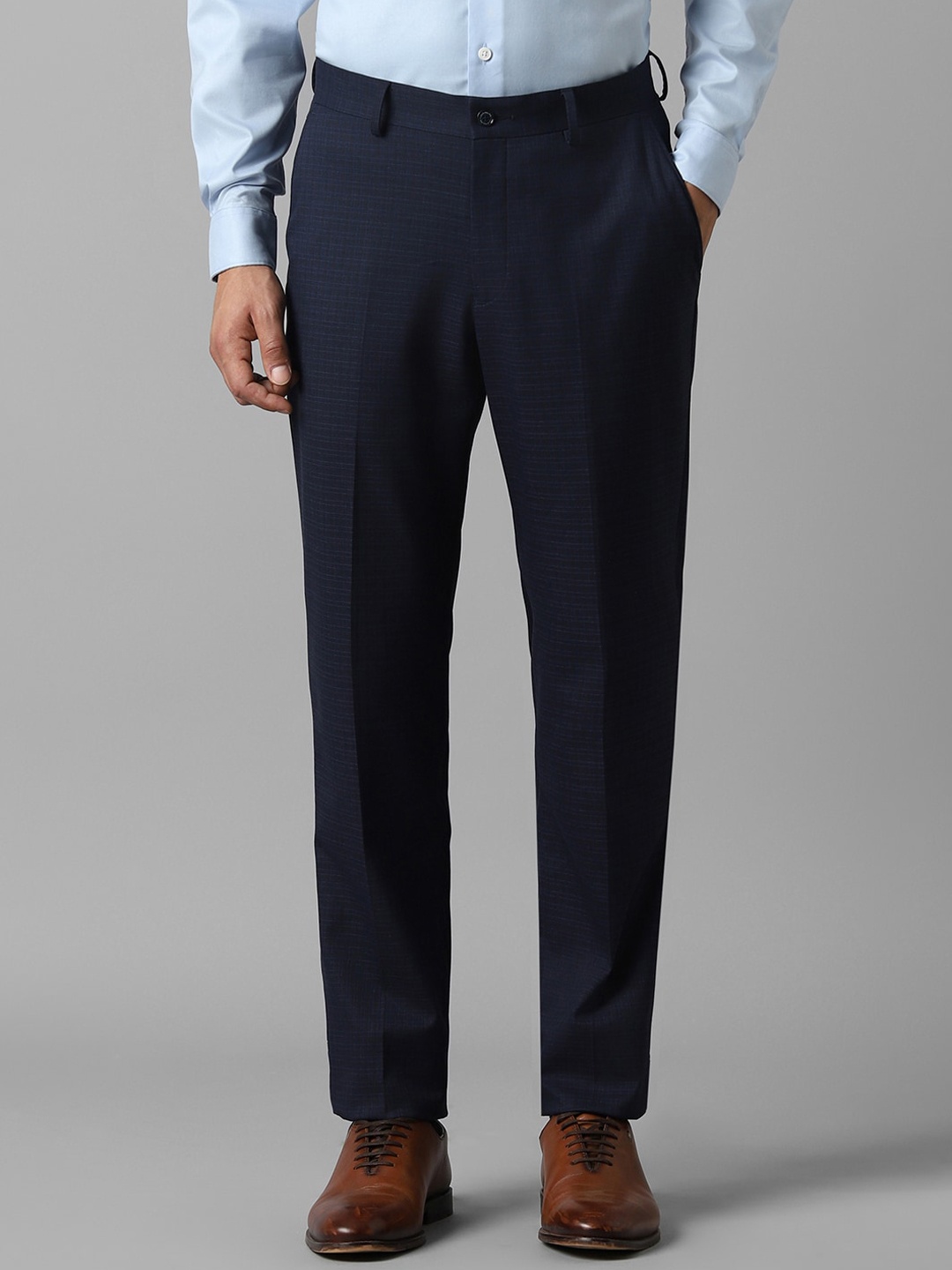 

Louis Philippe Men Slim Fit Checked Formal Trousers, Navy blue