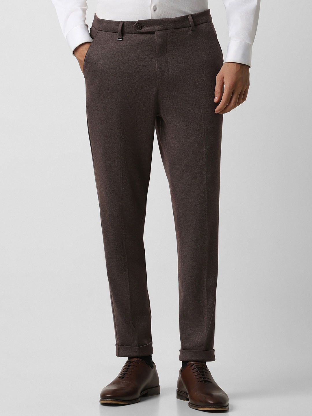 

Van Heusen Men Self Design Formal Trouser, Brown