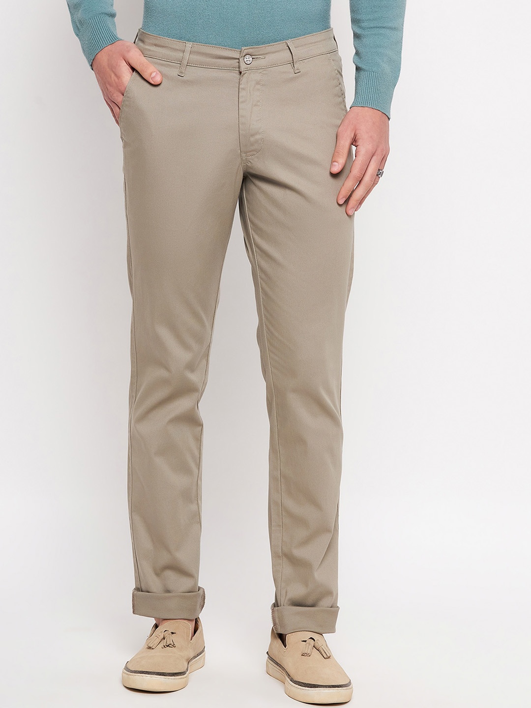 

Duke Men Cotton Mid-Rise Slim Fit Trousers, Grey