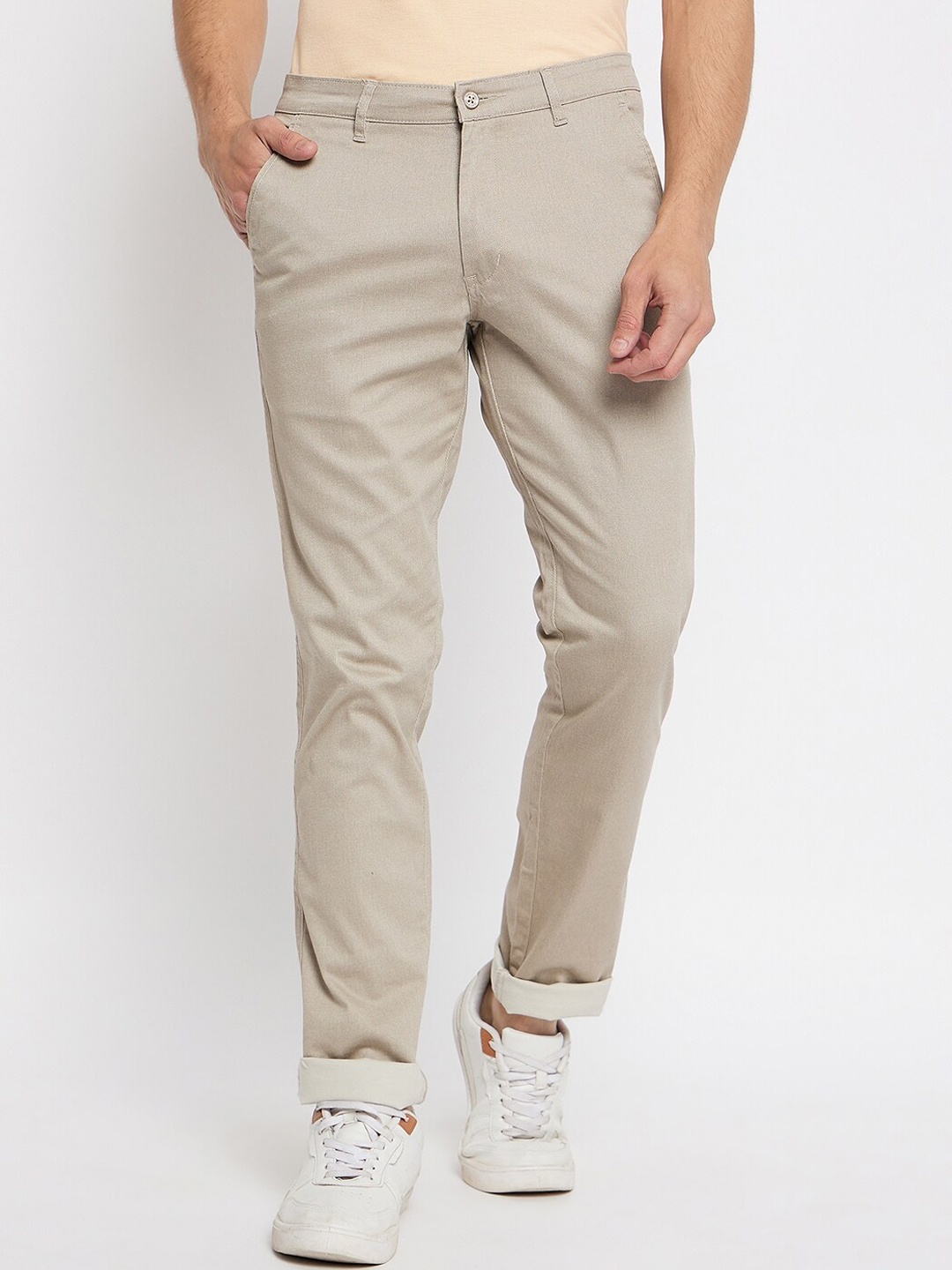 

Duke Men Cotton Mid-Rise Slim Fit Trousers, Beige