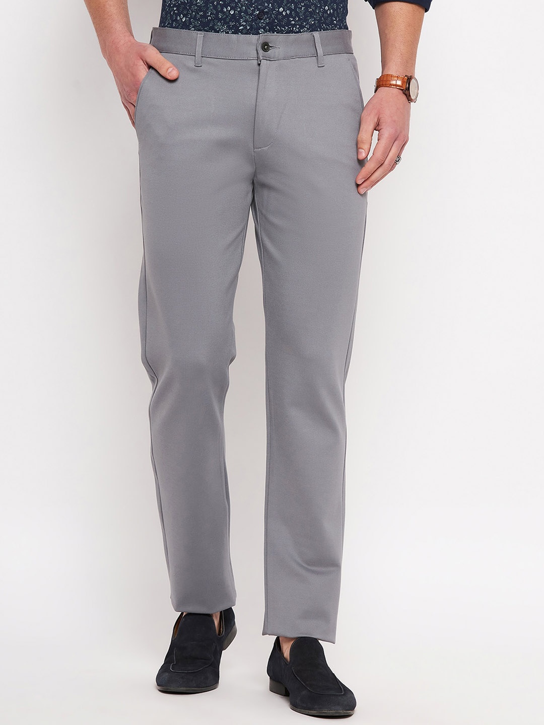 

Duke Men Cotton Mid-Rise Slim Fit Trousers, Grey