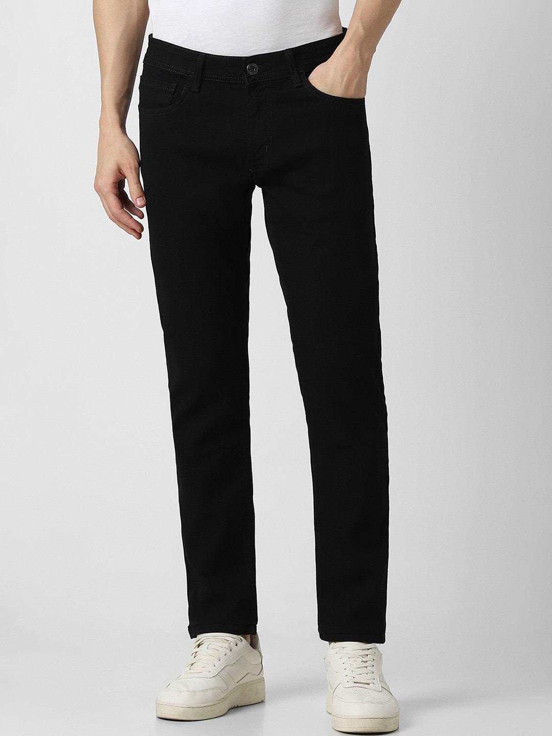 

Peter England Casuals Men Mid-Rise Tapered Fit Stretchable Jeans, Black