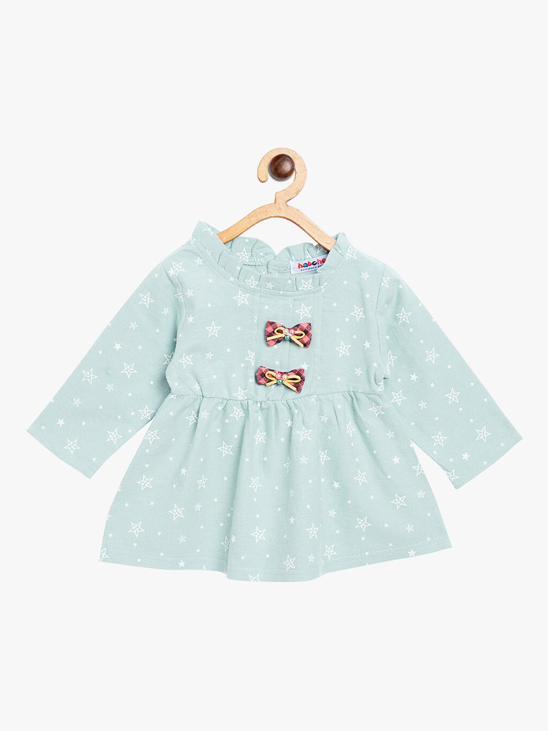 

BAESD Round Neck Cotton Printed Fit & Flare Dress, Green