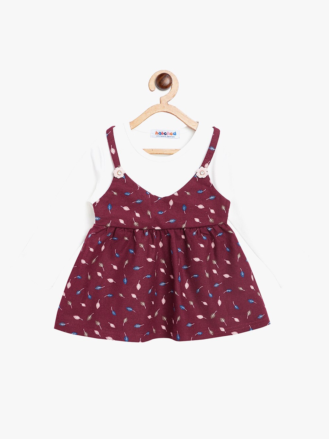 

BAESD Round Neck Print Fit & Flare Cotton Dress, Maroon