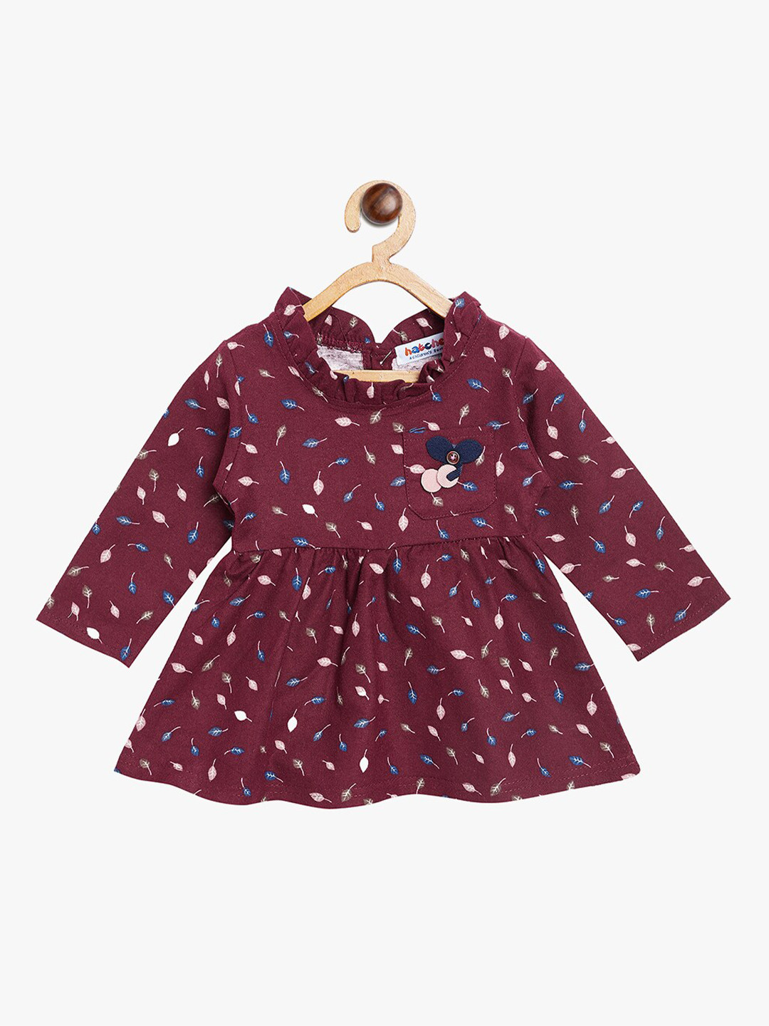 

BAESD Print Round Neck Fit & Flare Cotton Dress, Maroon