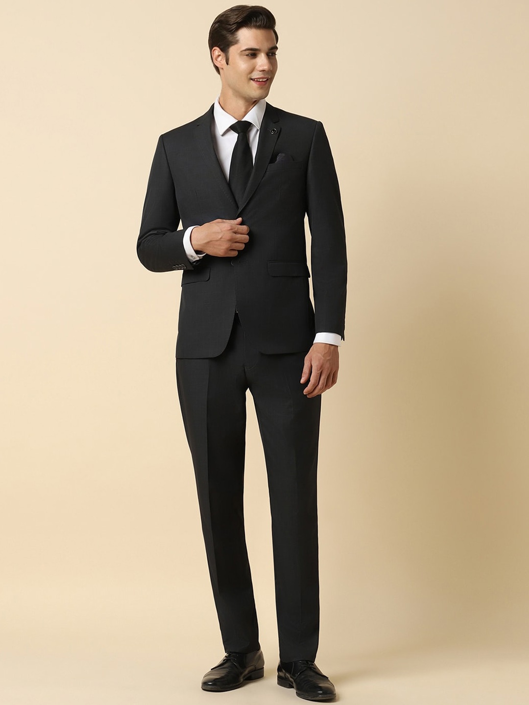 

Allen Solly Men Checked Notched Lapel Slim-Fit Formal Two Piece Suit, Black