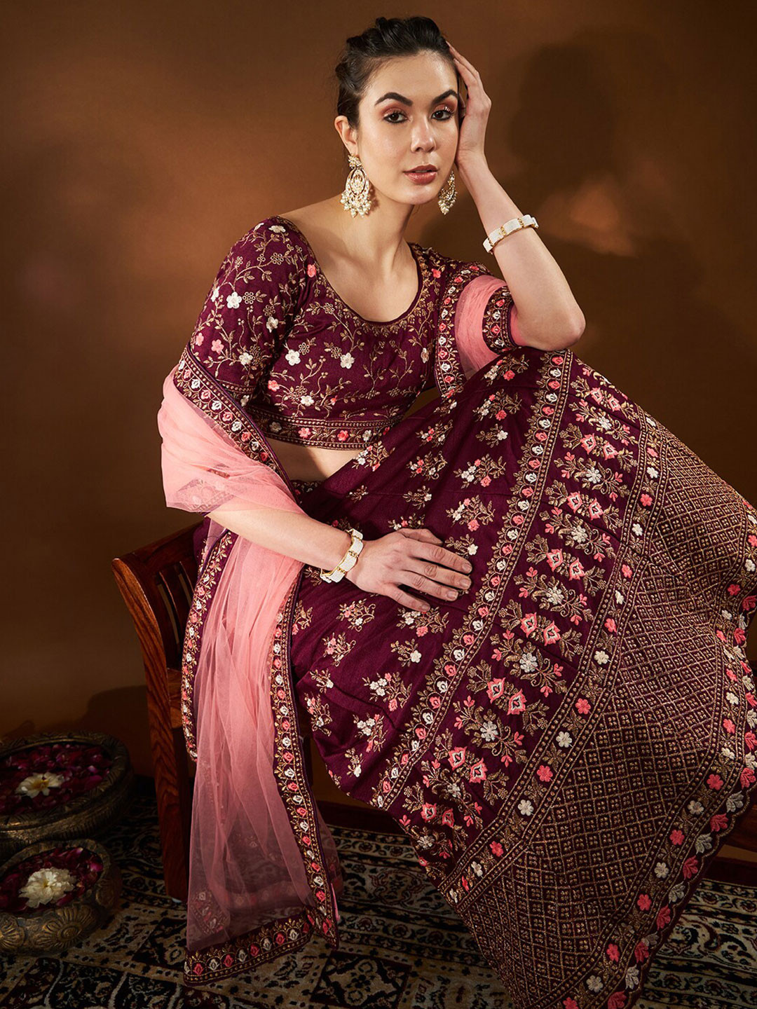 

THE52 Embroidered Semi-Stitched Lehenga & Unstitched Blouse With Dupatta, Purple