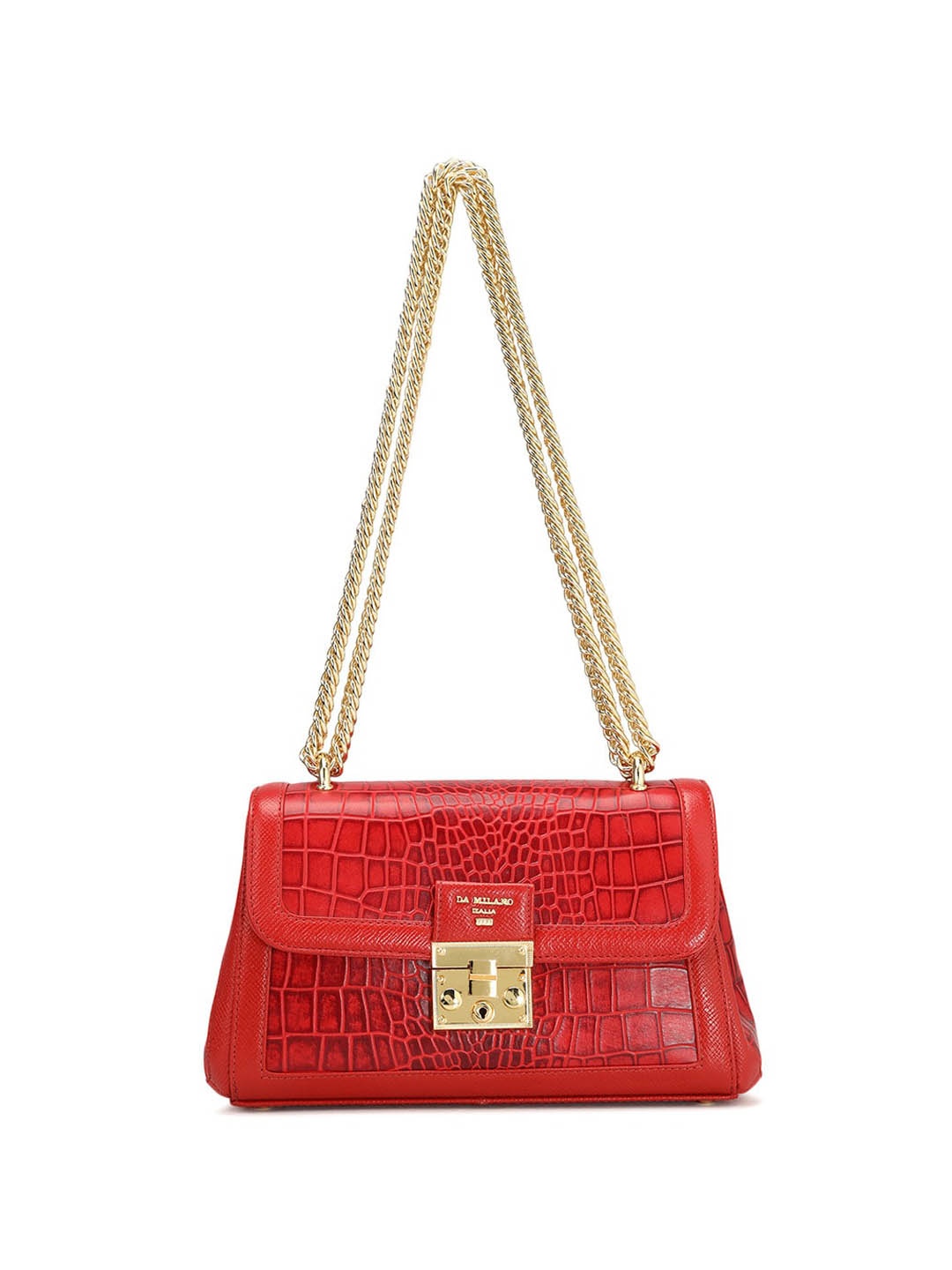 

Da Milano Animal Textured Leather Structured Sling Bag, Red