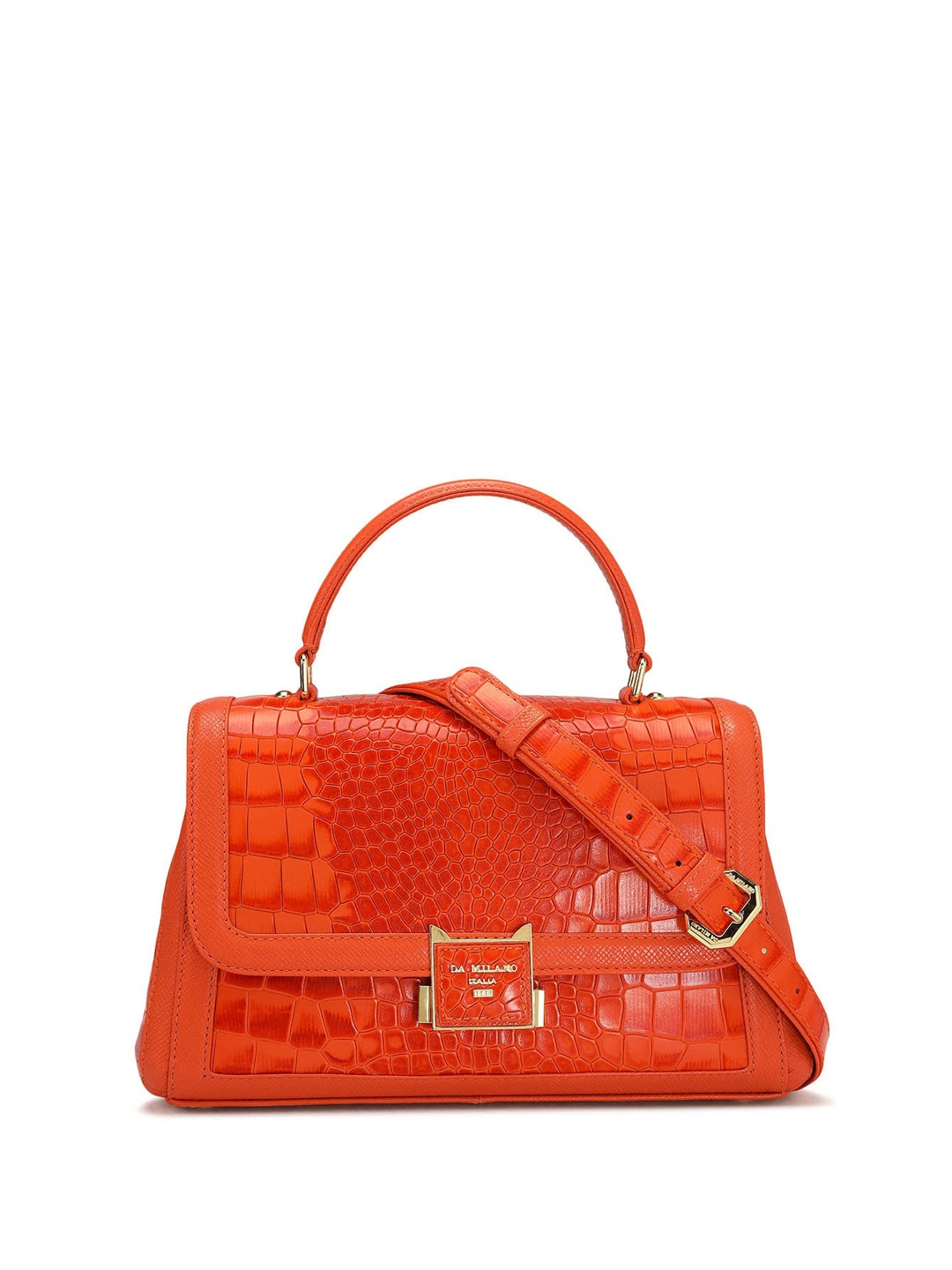 

Da Milano Animal Textured Leather Structured Handheld Bag, Orange