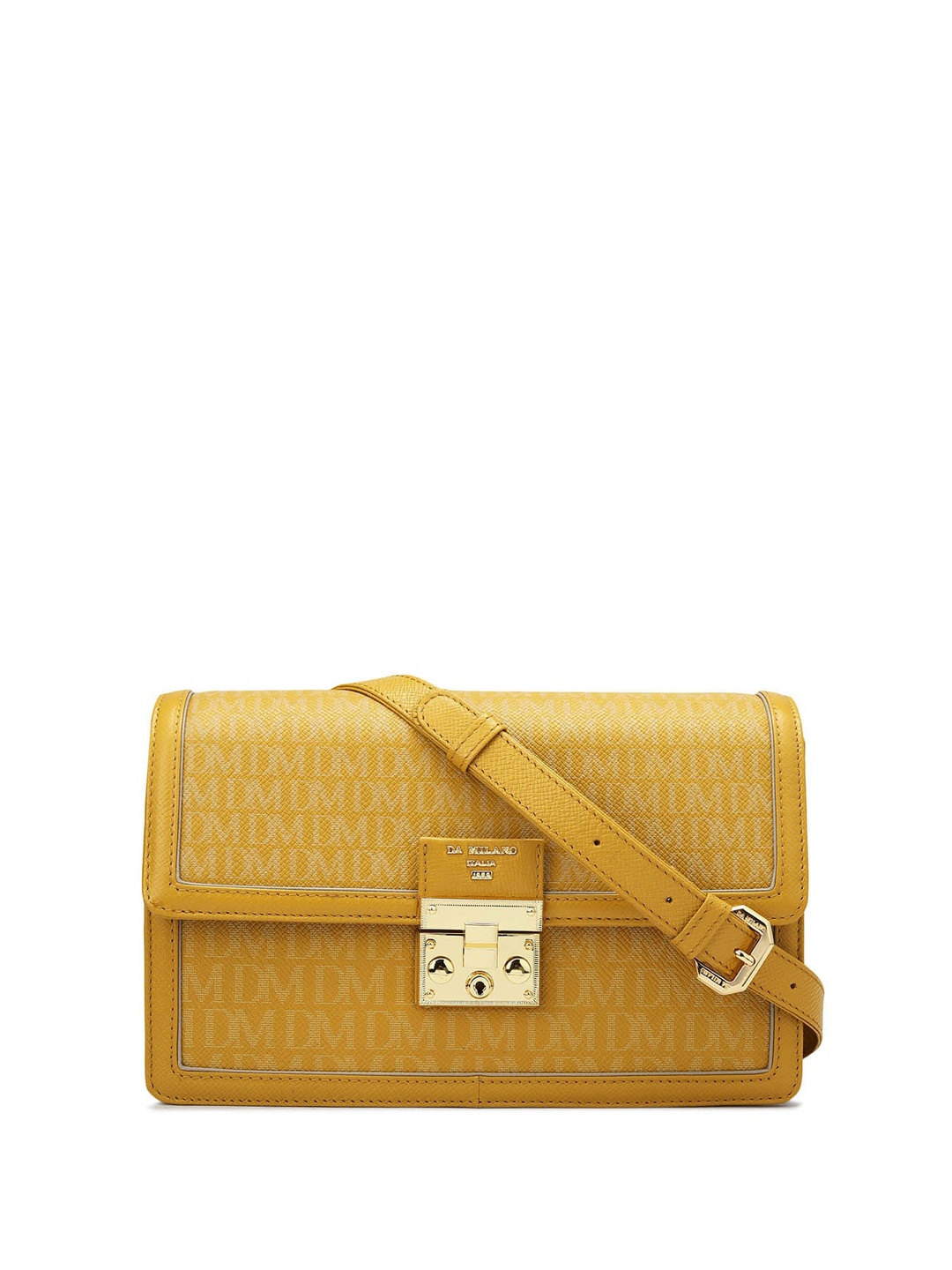 

Da Milano Brand Logo Printed Leather Structured Sling Bag, Yellow