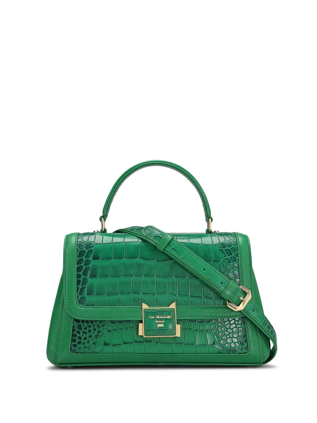 

Da Milano Animal Textured Leather Structured Handheld Bag, Green