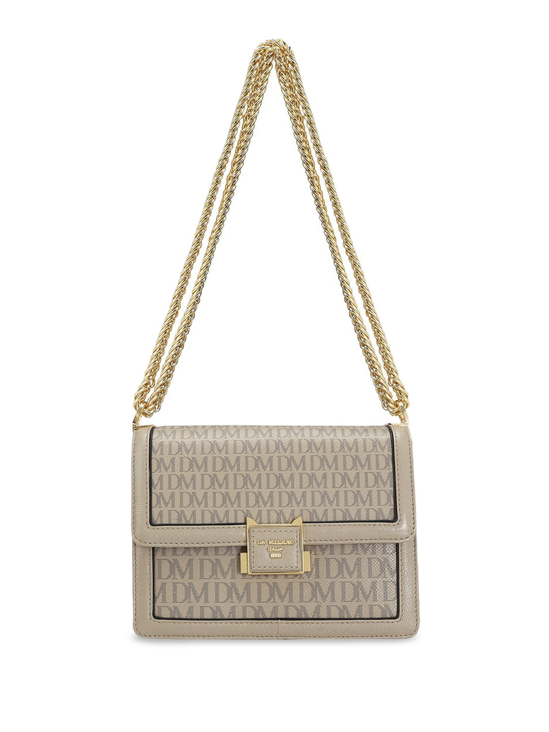 

Da Milano Brand Logo Printed Leather Structured Sling Bag, White