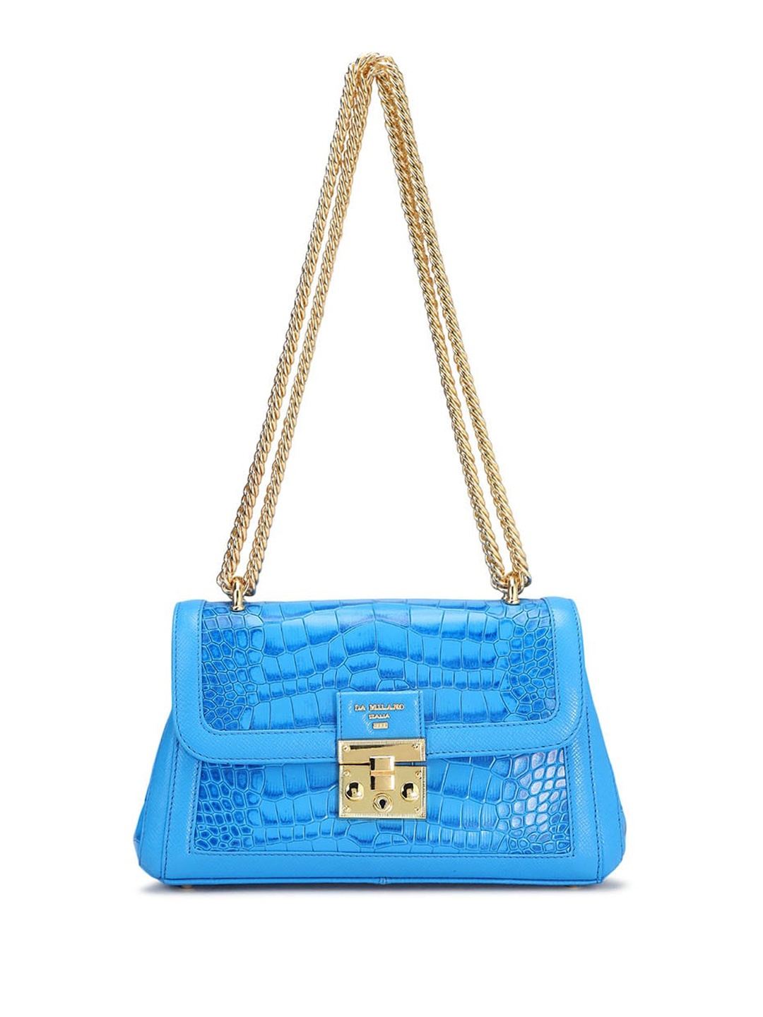 

Da Milano Animal Textured Leather Structured Sling Bag, Blue