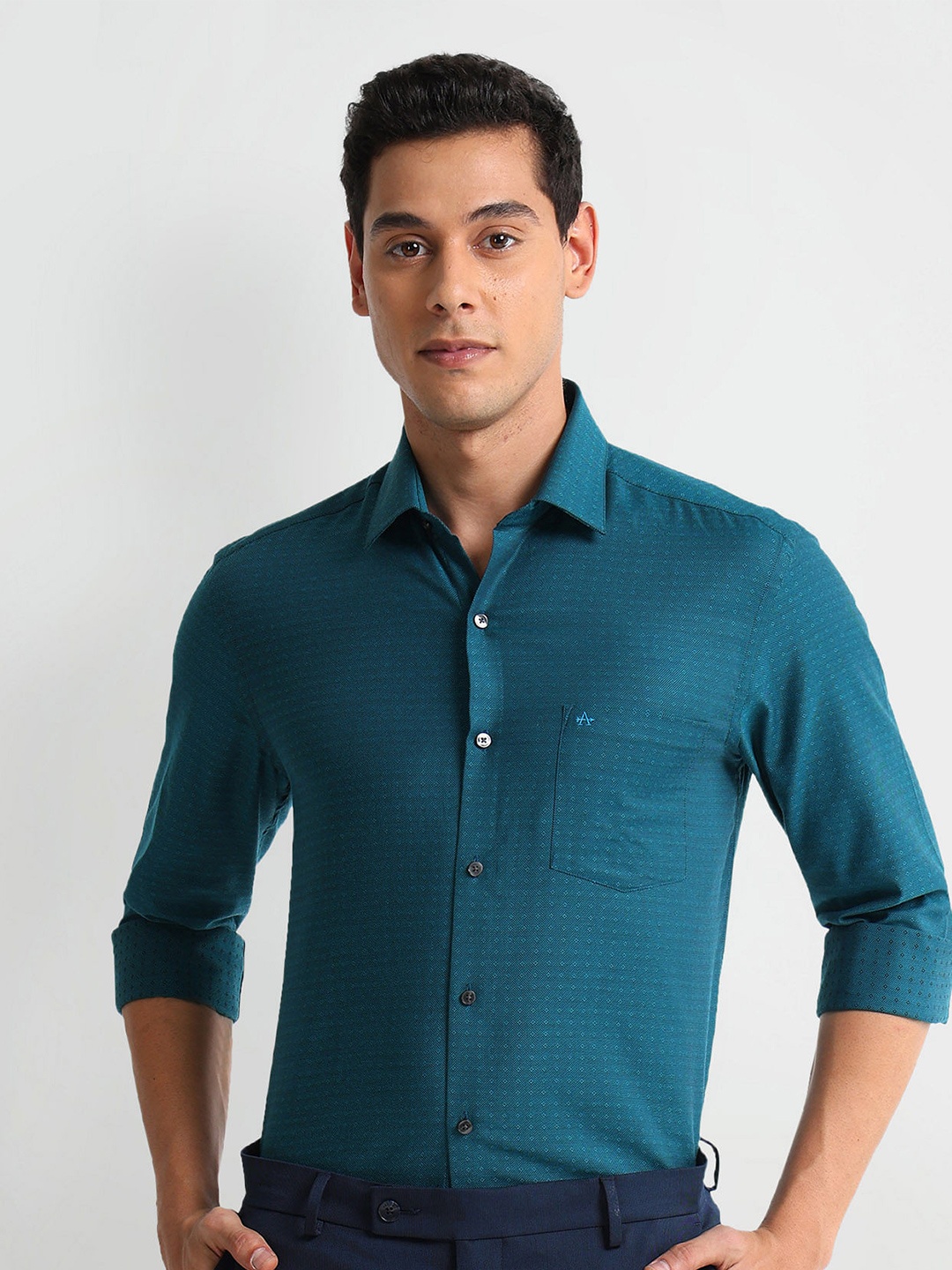 

Arrow Men Slim Fit Dobby Formal Pure Cotton Shirt, Green