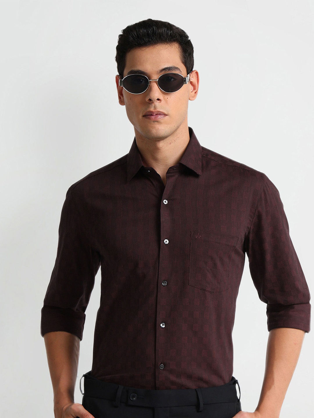 

Arrow Men Slim Fit Checked Spread Collar Long Sleeves Cotton Formal Shirt, Red