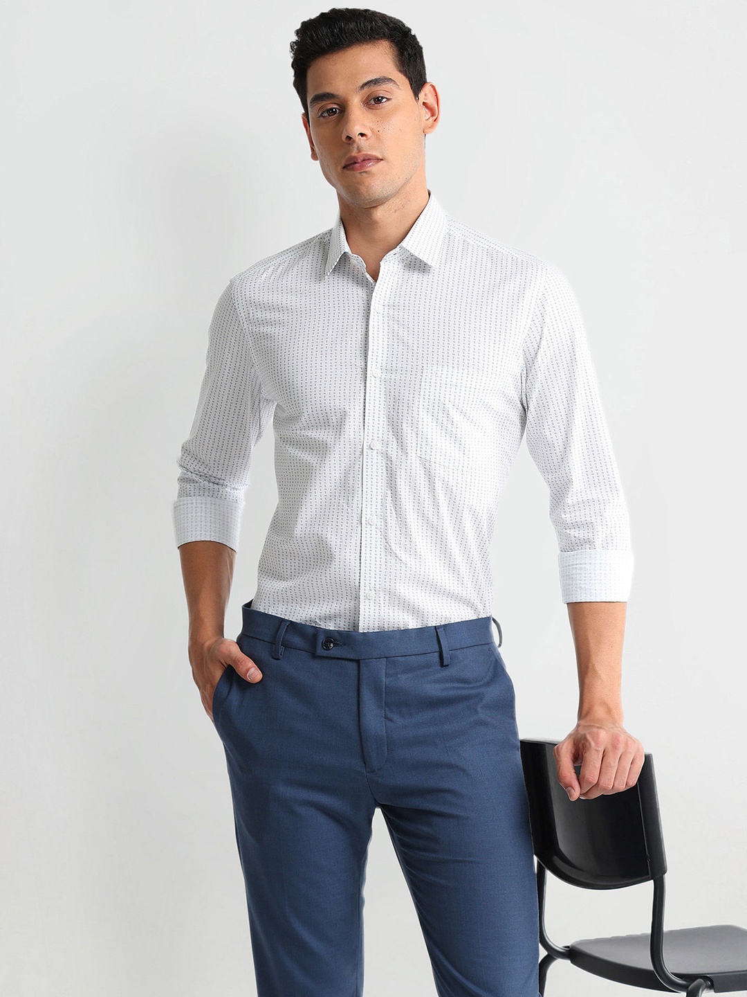 

Arrow Slim Fit Micro Ditsy Printed Twill Formal Pure Cotton Shirt, White