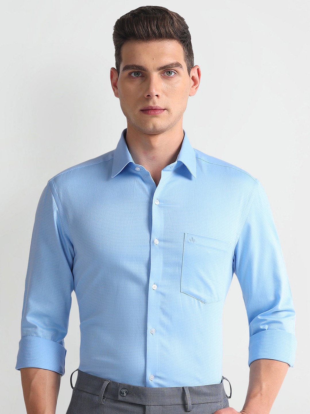 

Arrow Slim Fit Spread Collar Long Sleeves Cotton Formal Shirt, Blue