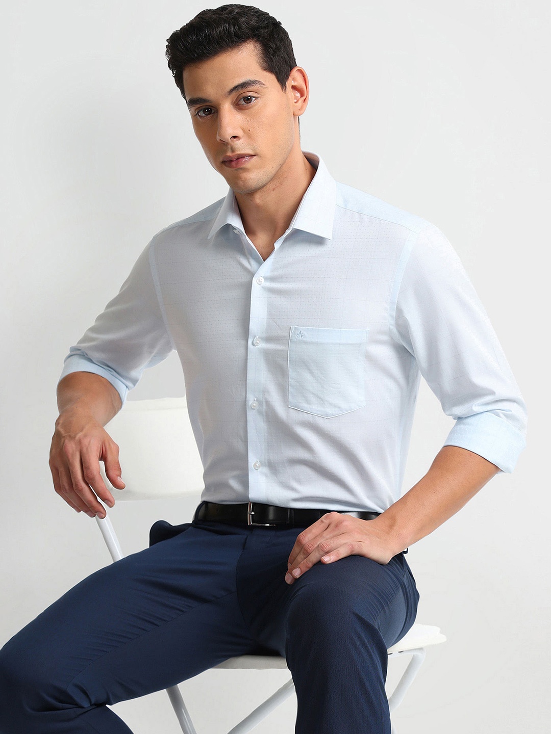 

Arrow Slim Fit Checked Spread Collar Long Sleeves Cotton Formal Shirt, Blue