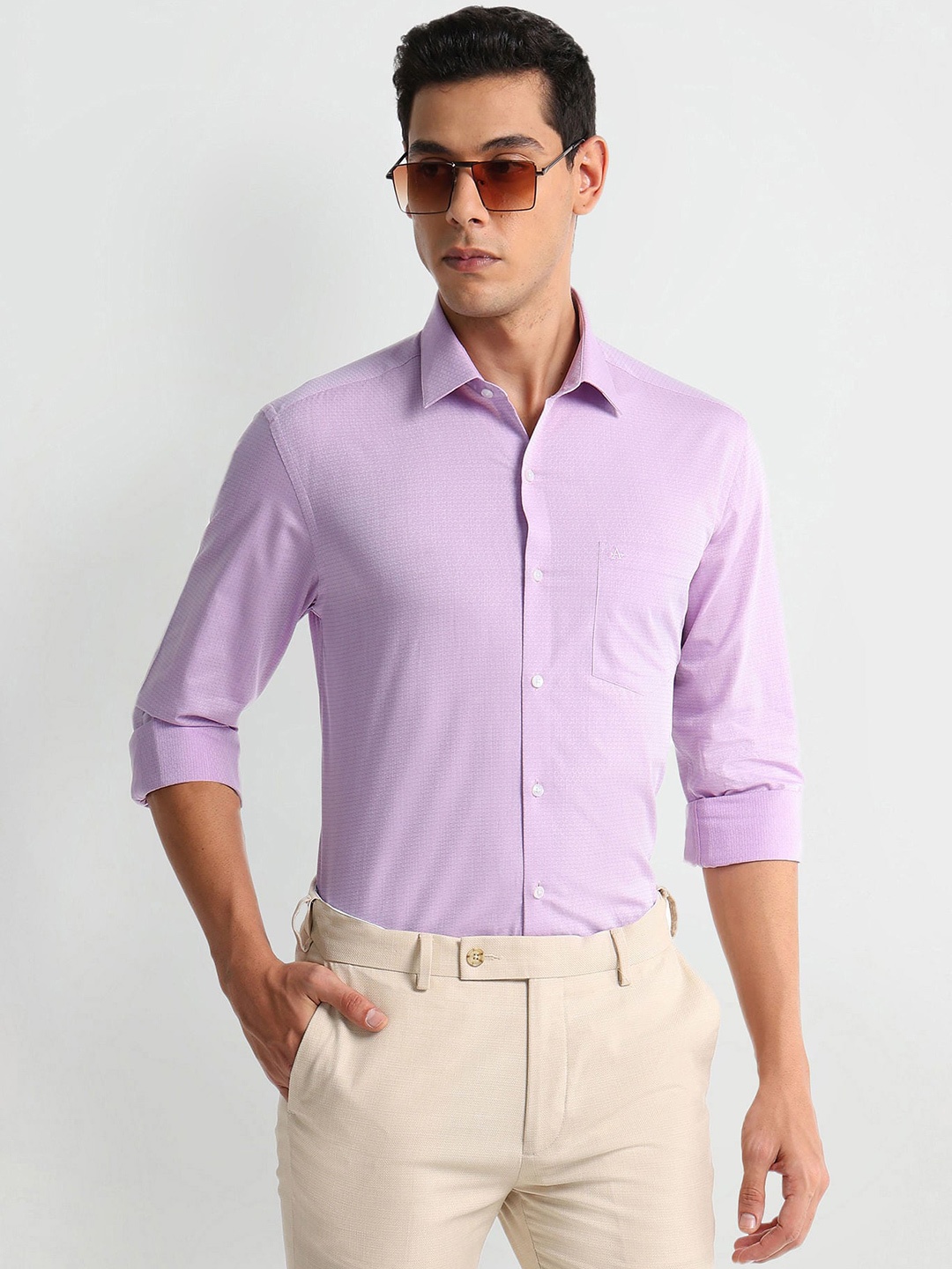 

Arrow Slim Fit Dobby Textured Formal Pure Cotton Shirt, Pink