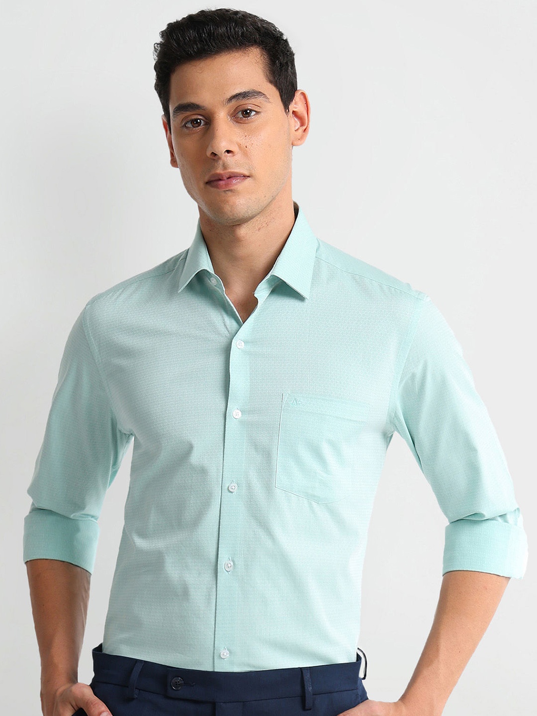 

Arrow Dobby Slim Fit Patterned Textured Formal Pure Cotton Shirt, Green