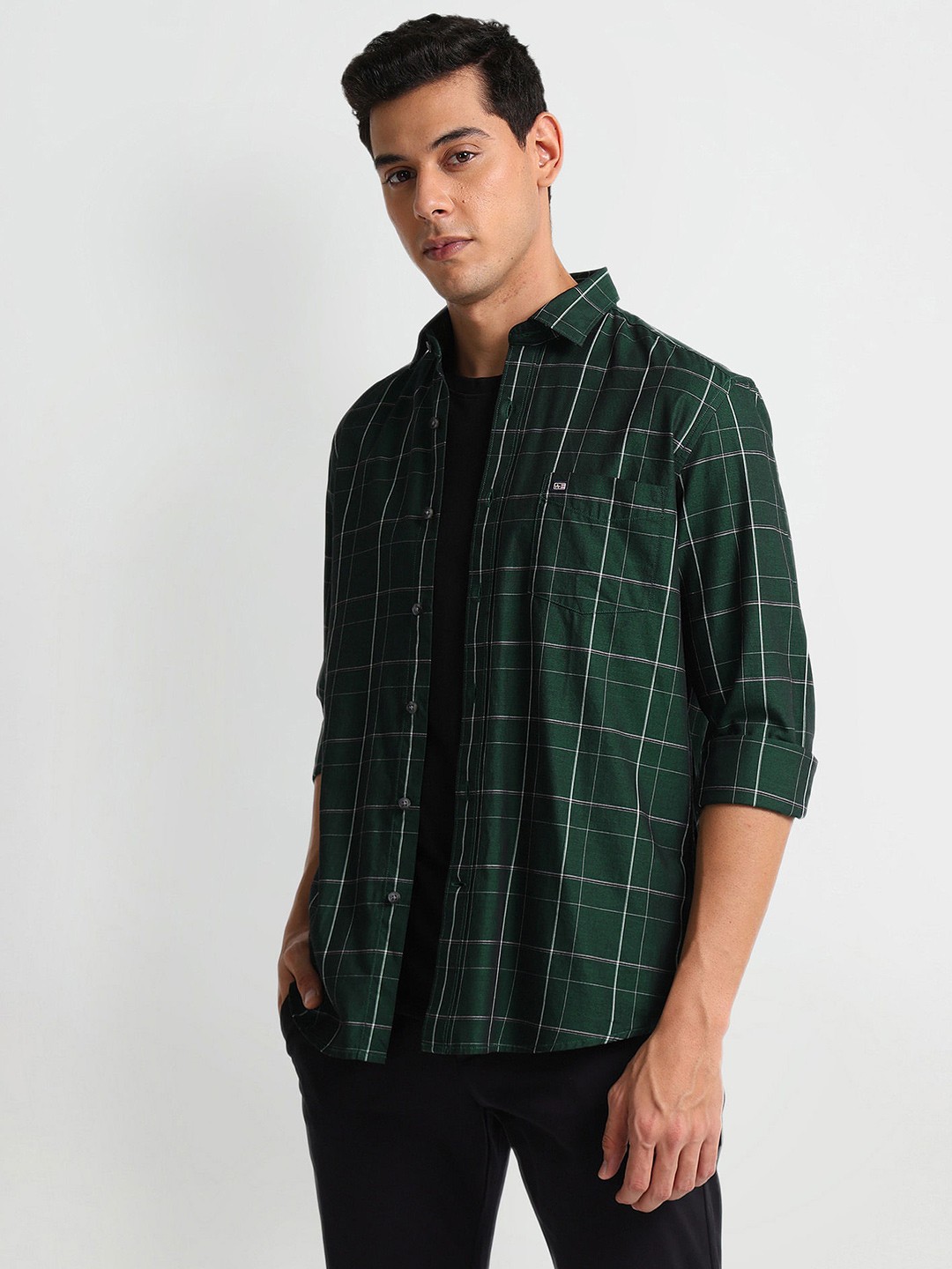

Arrow Sport Slim Fit Tartan Checked Cotton Casual Shirt, Green