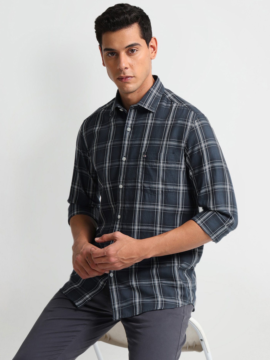

Arrow Sport Slim Fit Tartan Checked Cotton Casual Shirt, Blue