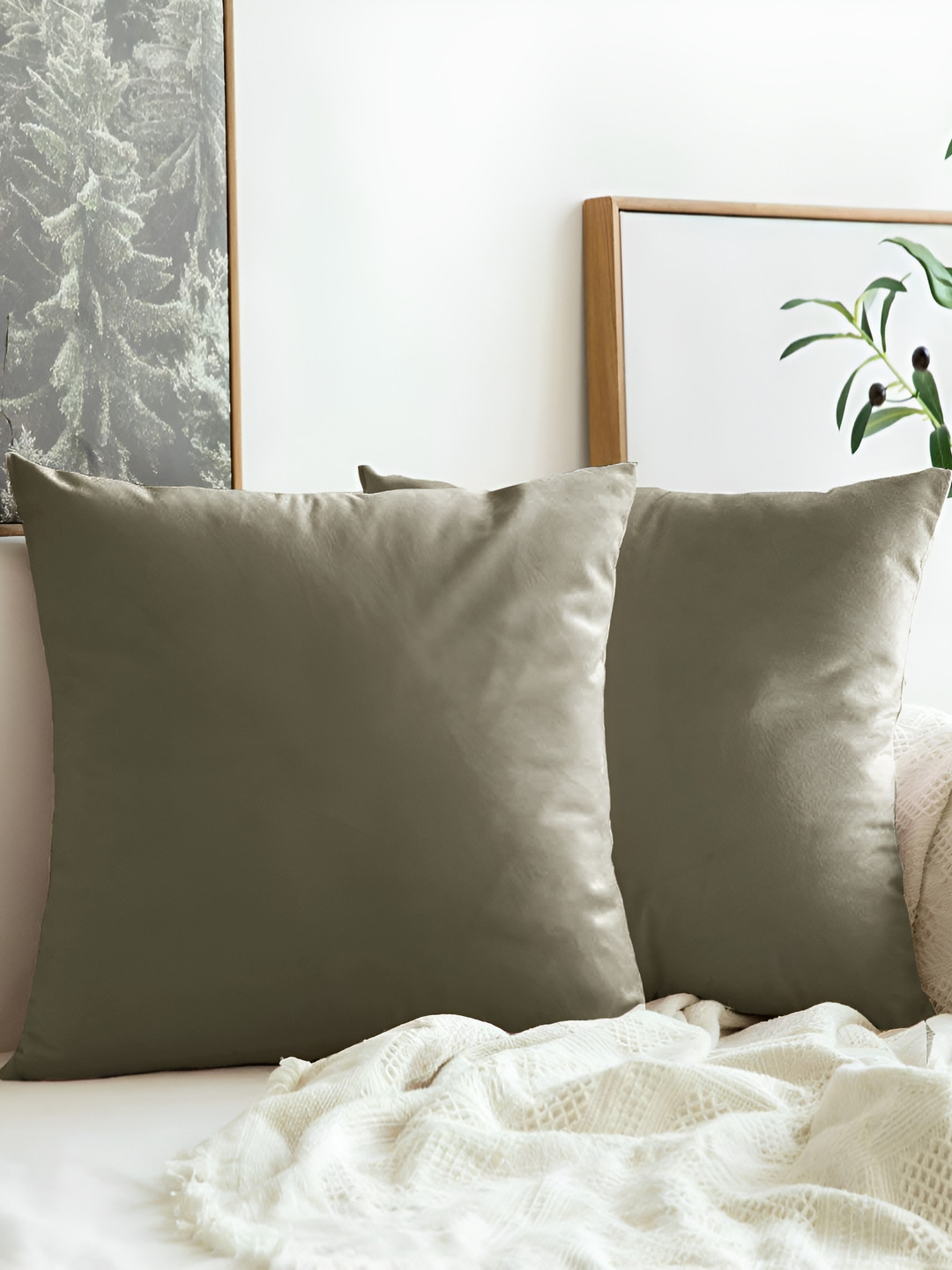 

Aurave Khaki 2 Pcs Square Cushion Covers