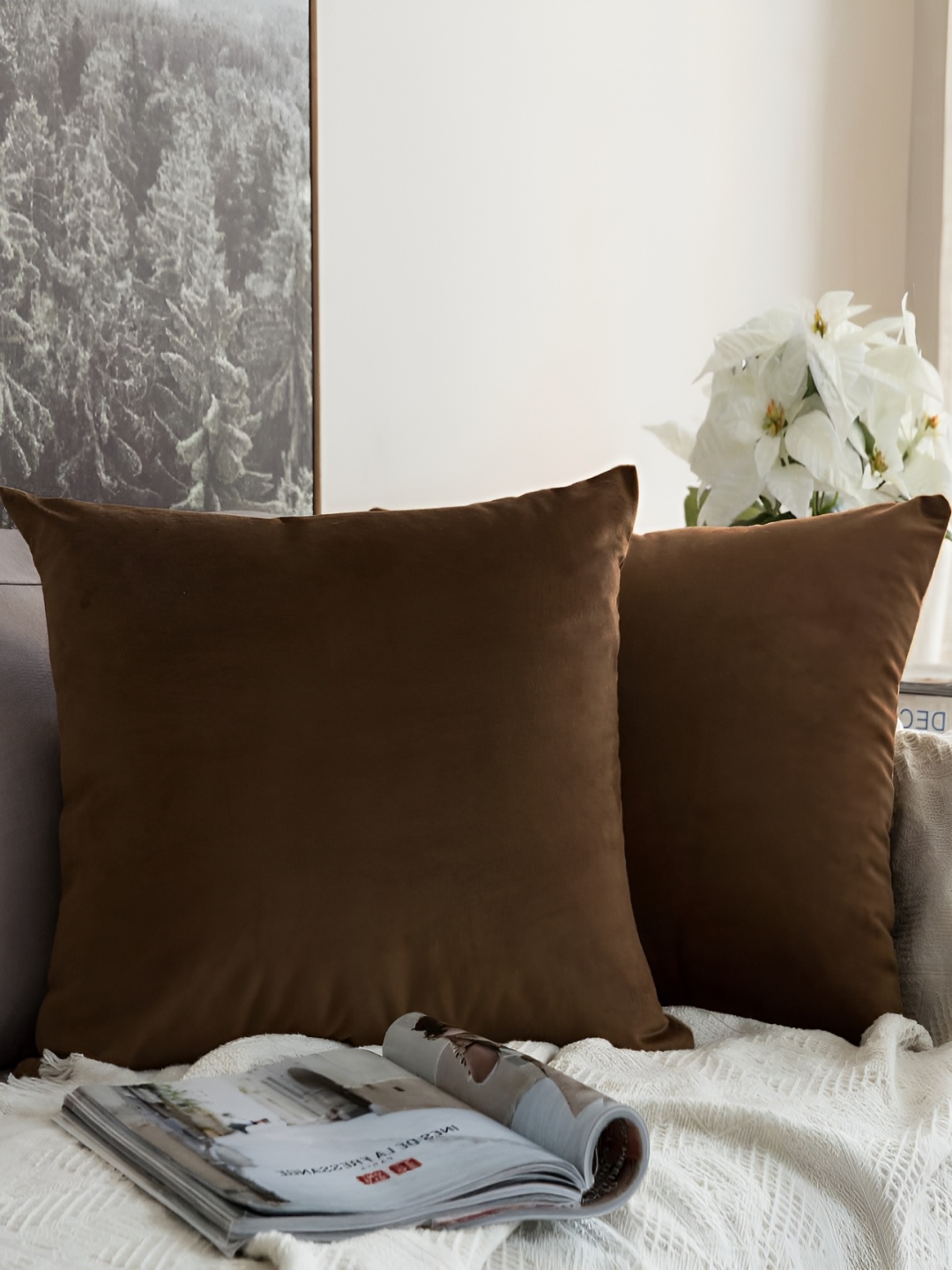 

Aurave Brown 2 Pieces Microfibre Square Cushion Covers