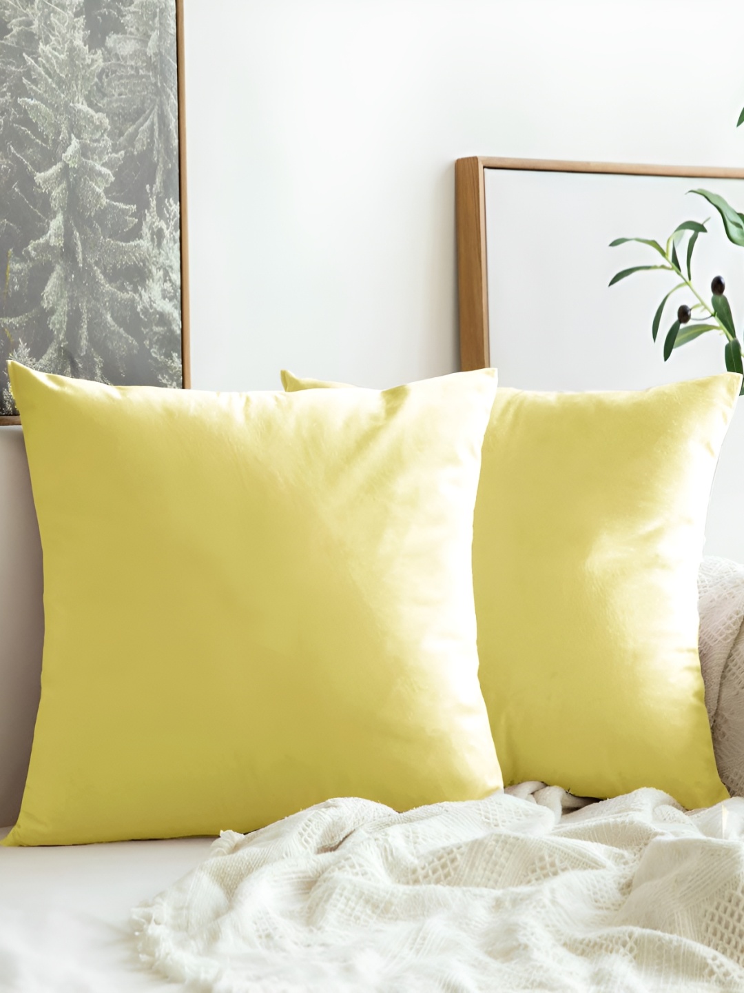 

Aurave Yellow 2 Pieces Square Cushion Covers