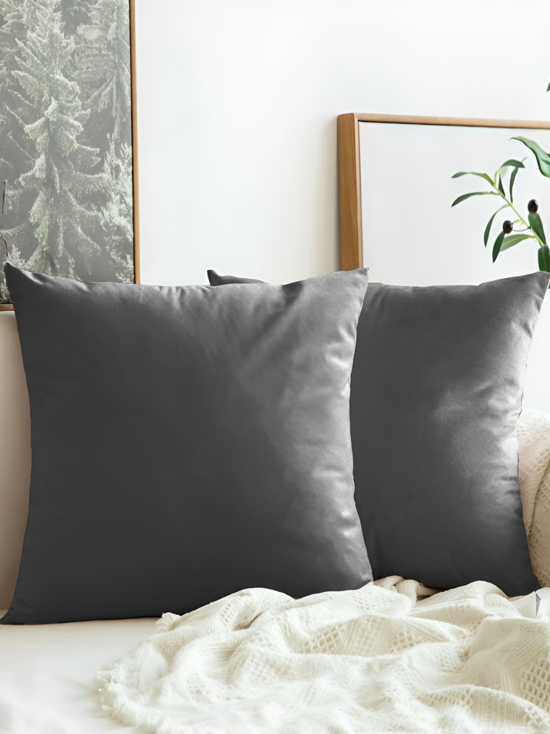 

Aurave Charcoal 2 Pieces Microfibre Square Cushion Covers