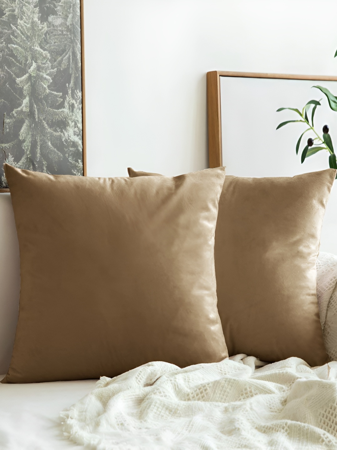 

Aurave Camel Brown 2 Pieces Microfibre Square Cushion Covers