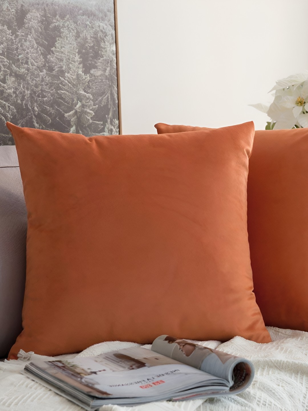 

Aurave Orange 2 Pcs Square Cushion Covers